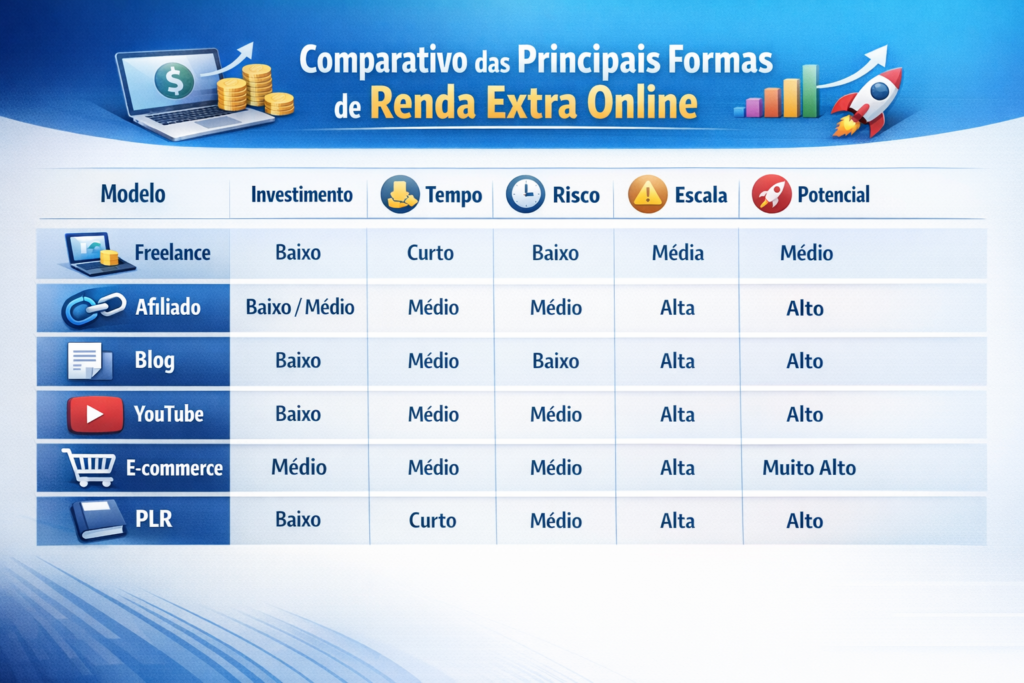 Comparativo das Principais Formas de Renda Extra Online