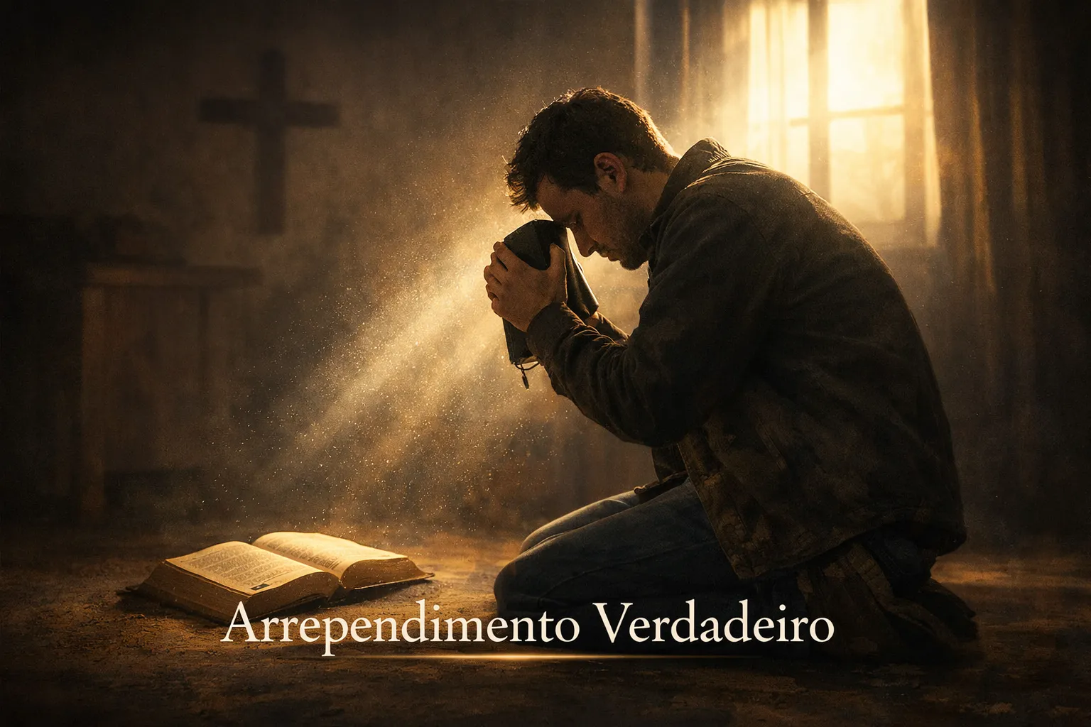 **ALT (otimizado para SEO):** `homem ajoelhado orando com bíblia aberta simbolizando arrependimento verdadeiro segundo a bíblia`