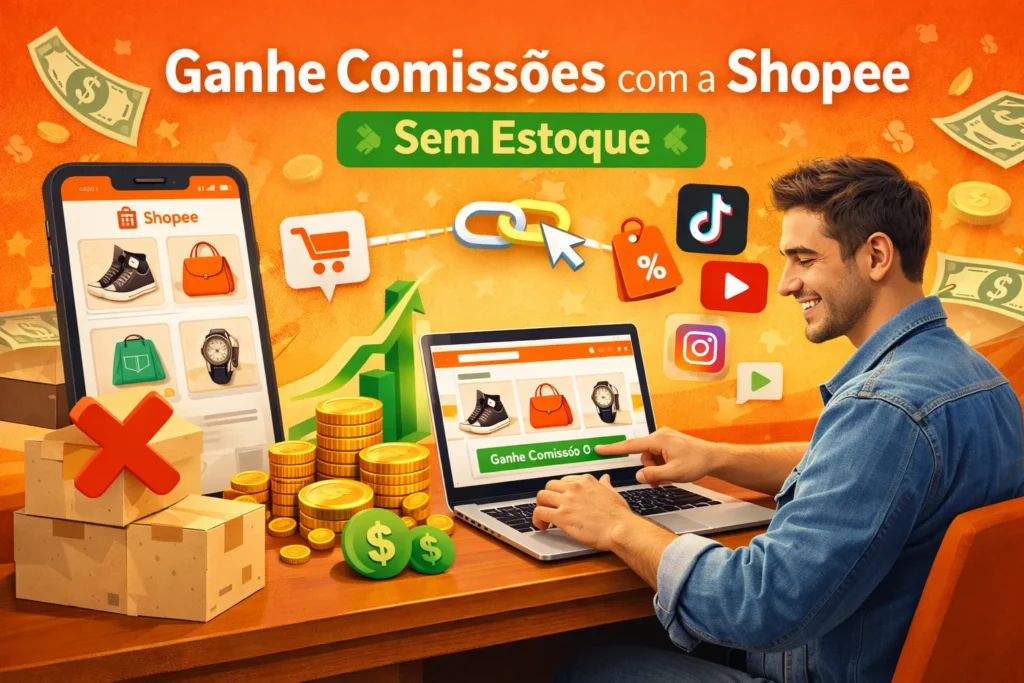 Afiliado Shopee ganhando comissões divulgando produtos online